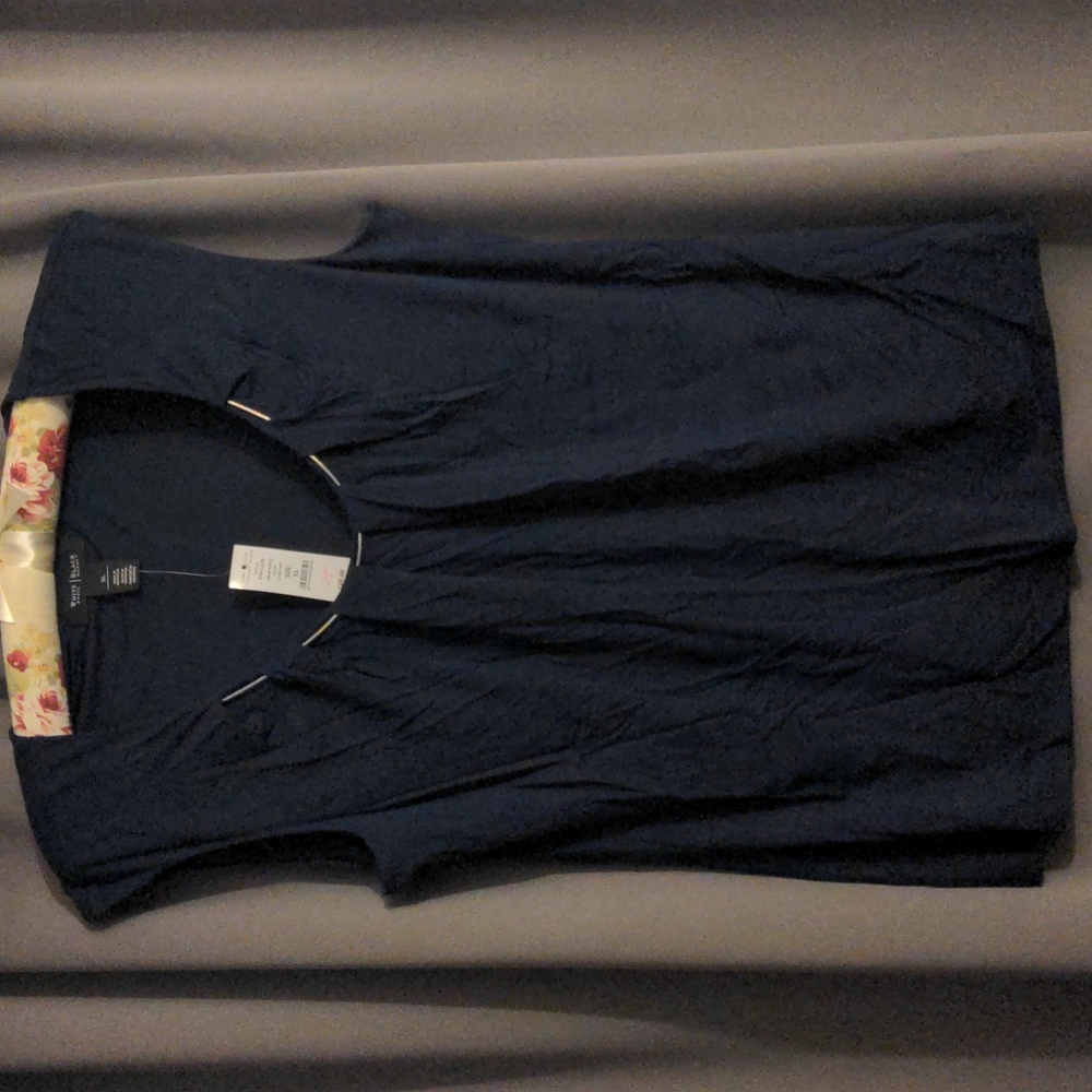 WHBM XL Navy Silver Metal Neckline Sleeveless Top